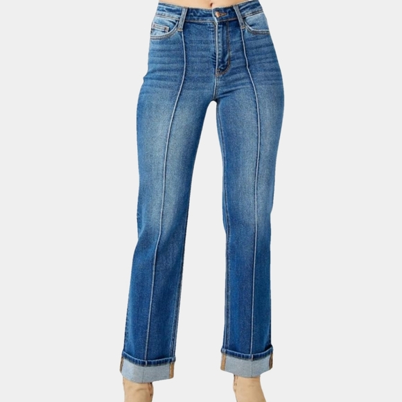 Judy Blue High Waist Pintuck Front Seam Detail Straight Leg Jeans Size 11/30 - Picture 1 of 14
